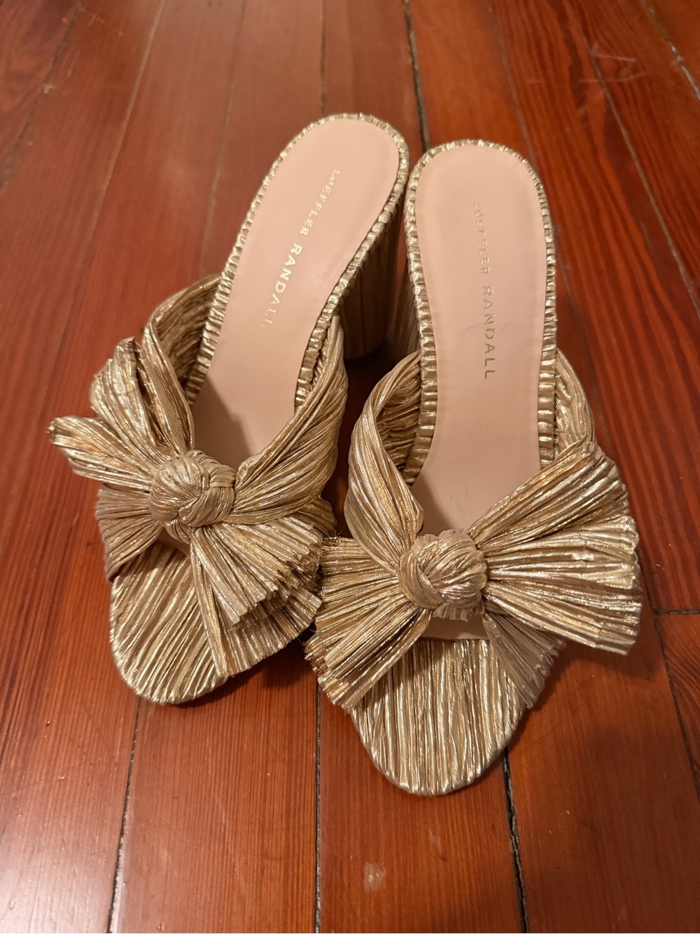 Loeffler Randall Metallic Gold Pleated Bow Mule - Picture 2 of 6
